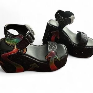 Dolls Kill Club Exx Glitter Platform Mushroom Sandals New wo box size 7